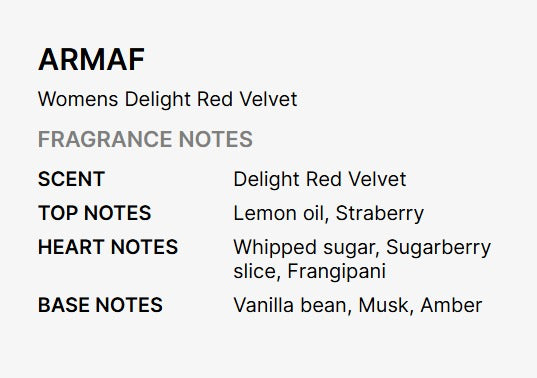 Armaf Ladies Delight Red Velvet Eau de Parfum for Women - 2.37 FL OZ / 70 ML