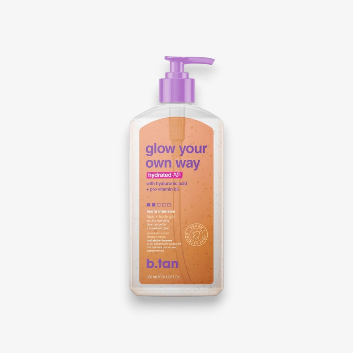 B.tan glow your own way hydrated - Gel autobronceador hidratante para rostro y cuerpo 236 mL / 8 Oz