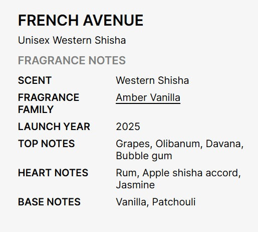 French Avenue Western Shisha Eau de Parfum - 3.4 FL OZ / 100 ML