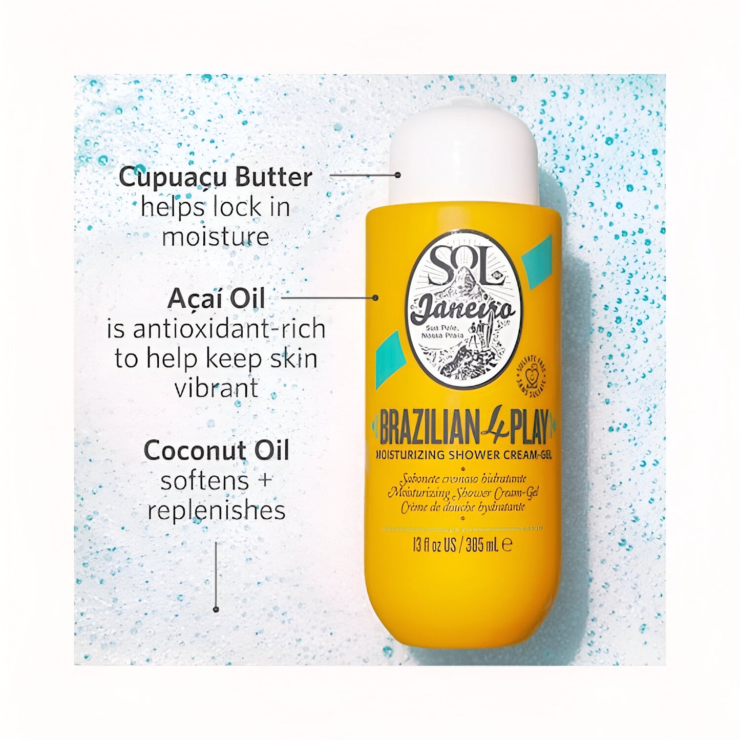 Gel de Crema de Ducha Hidratante Brazilian 4 Play de Sol de Janeiro - 13 oz / 385 ml