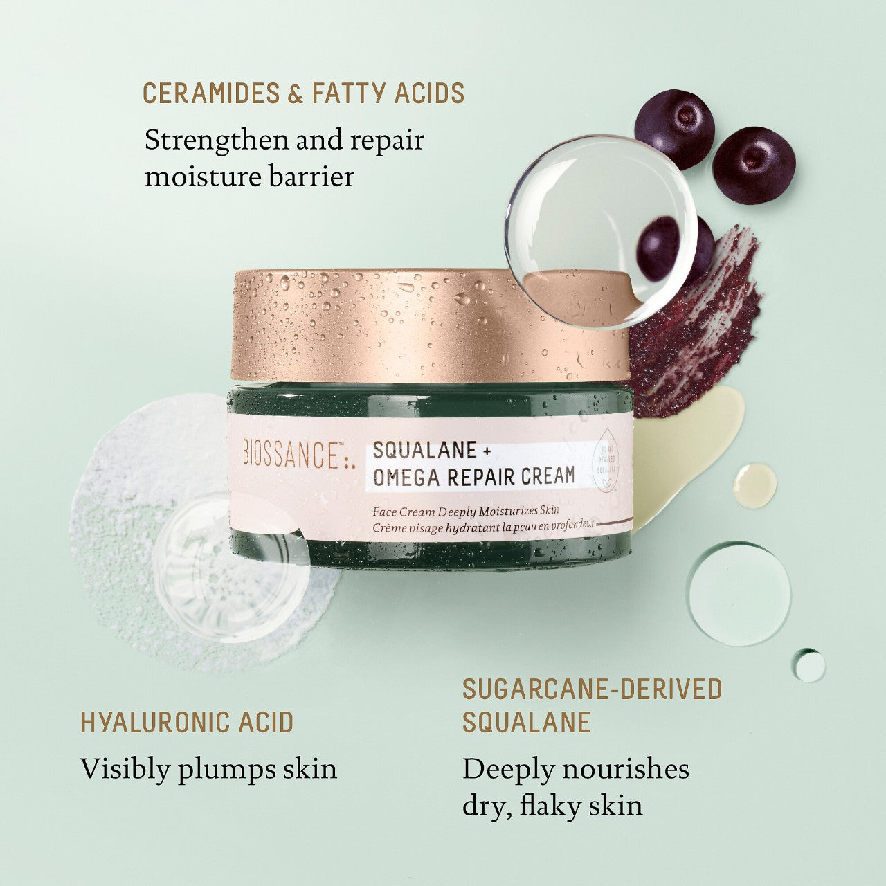 Biossance Squalane + Omega Repair Deep Hydration Moisturizer with Ceramides and Hyaluronic Acid