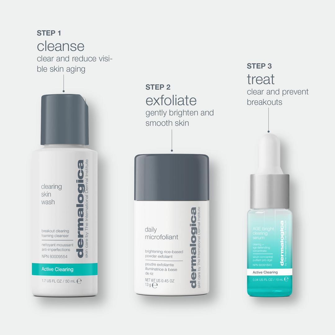 Kit de cuidado de la piel Clear and Brighten, juego de 3 piezas de Dermalogica 