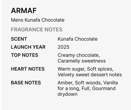 Armaf Kunafa Chocolate Eau de Parfum for Men - 2.37 FL OZ / 70 ML