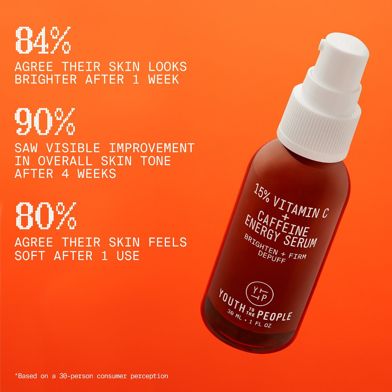 Youth To The People 15% Vitamin C + Caffeine Energy Brightening Serum for Uneven Tone 1 oz / 30 mL